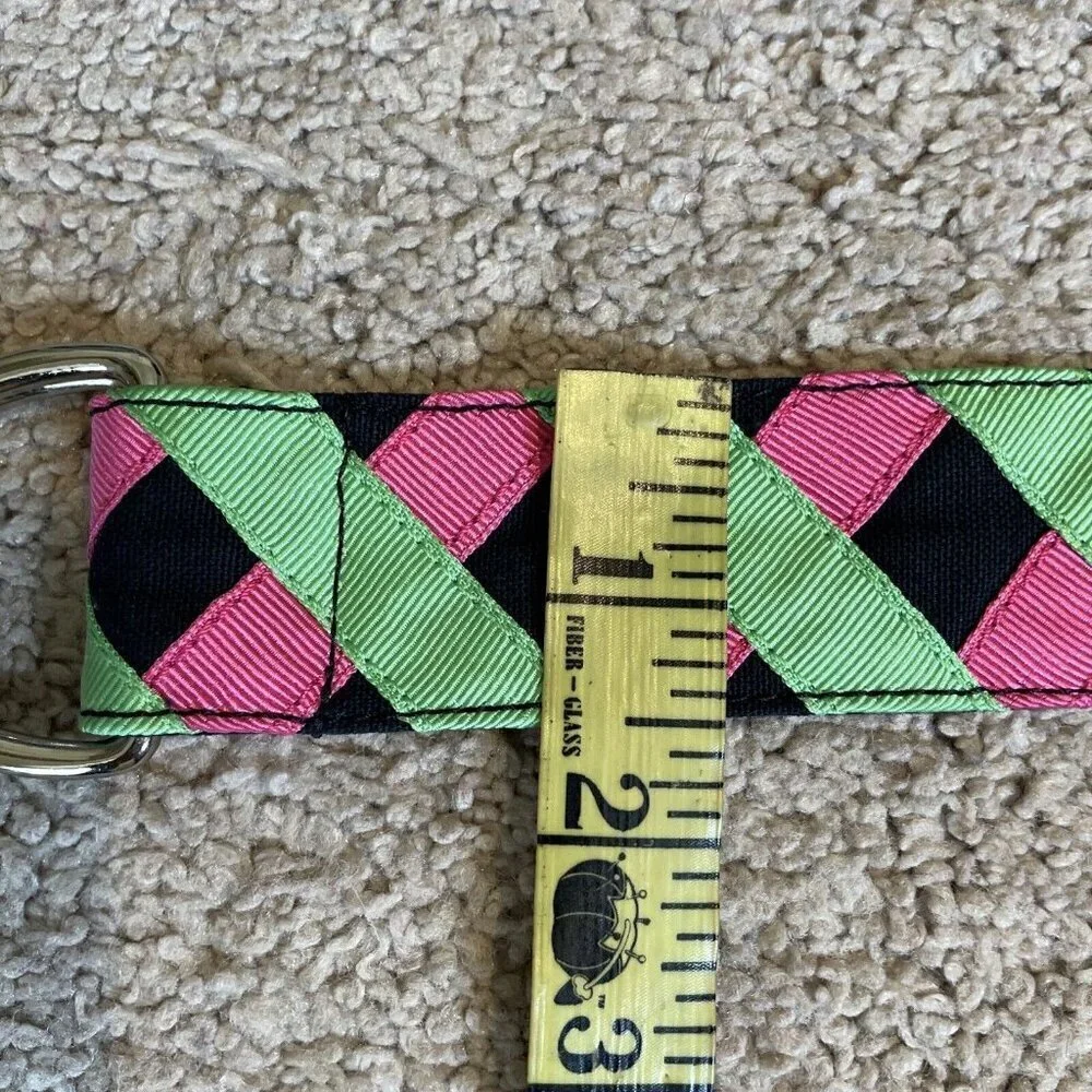 Vintage 80s Womens Grosgrain Ribbon Belt Criss Cross Double D-Rings Colorful NEW